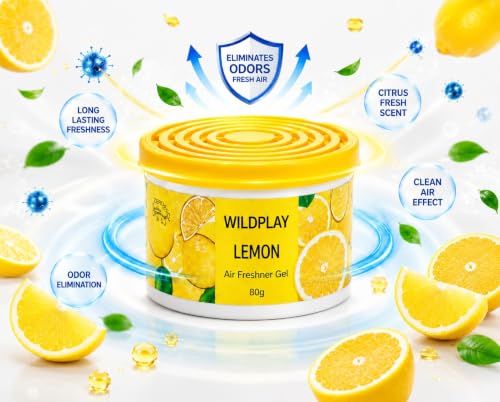 Image of Wildplay Lemon Car Gel Freshener 80g - Long Lasting Lemon Fragrance, Spill Proof Gel Air Freshener, Odor Eliminator, Dashboard Perfume for Fresh and Pleasant Car Interior