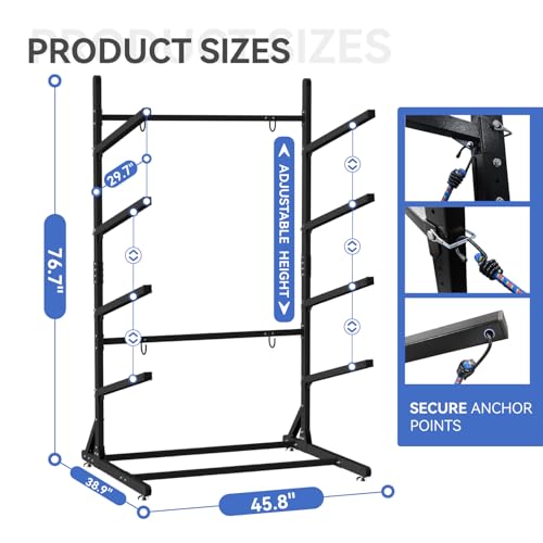 LNEUIE Kayak Storage Rack，Heavy Duty Freestanding Kayak Racks for Garage,Adjustable Kayak Stand Indoor & Outdoor Storage Rack for Kayak, Canoe, Surfboard (4 Levels for 4 Kayaks) by LNEUIE - Image 6