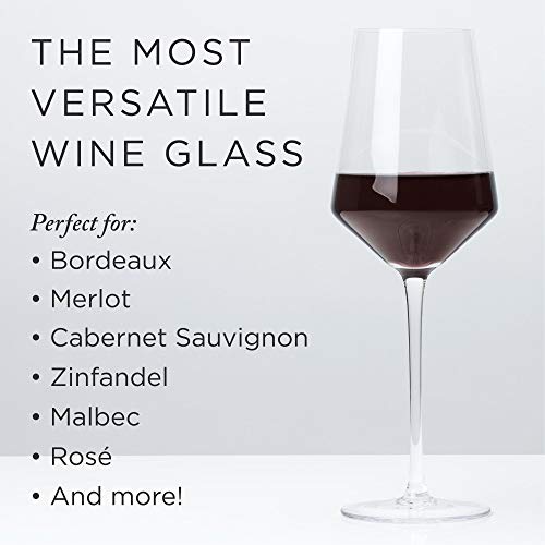 Viski Raye Angled Crystal Bordeaux Wine Glasses Set Of 2, No-Lead Premium Crystal Clear Glass, Modern Stemmed, Flat Bottom Red Wine Gift Set, 16Oz #TOP2