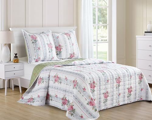 Fanny & Céline Couvre lit Boutis Percale 100% Coton 240X260cm avec 2 Taies_B-3-302
