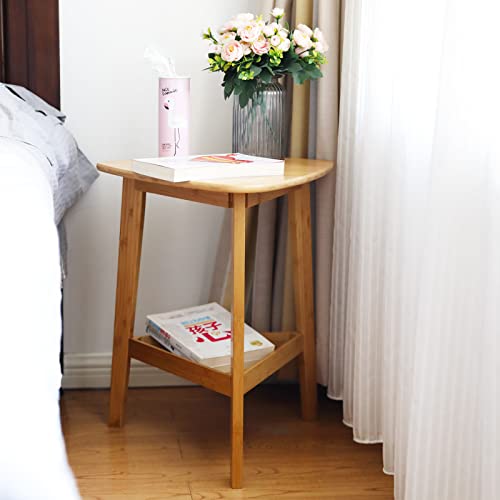 Hynawin Bamboo End Table, 2-Tier Triangle Storage Sofa Side Table For Living Room, Bedroom #TOP3