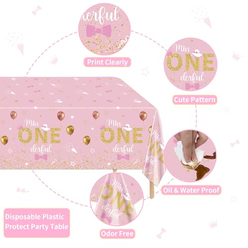 XJLANTTE | 4er-Pack Tischdecken zum 1. Geburtstag von Miss Onederful – rechteckige Tischdecken in Roségold, für Mädchen, Einjährige, Babyparty-Zubehör, 130 x 220 cm (Miss Onederful)