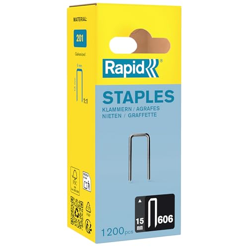 Rapid Tackerklammern Typ 606, 15mm Klammern, 1.200 Stk., Schmalrückenklammern für Holz mit geharzte Oberfläche