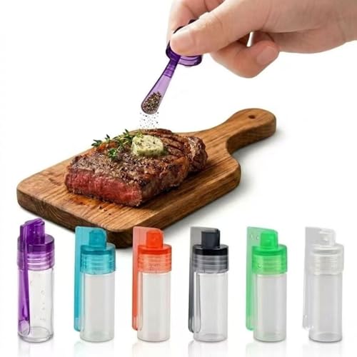 Portable Camping Spice Container Set, 6-Pack Mini Seasoning Bottles, Spice Jar with Built-in Spoon Lid, Leak-Proof Refillable Spice Container for Salt, Herbs & Dry Rubs, BBQ, RV & Picnic