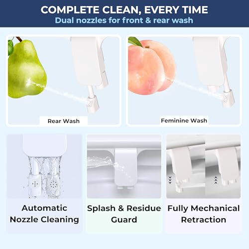 MOBY Bidet Toilet Seat Attachment - Non-Electric, Dual Nozzles with Self-Cleaning, Ultra-Thin Design, Easy 10-Minute Installation, Adjustable Water Pressure, Effortless Cleaning Experience - Thumbnail 3