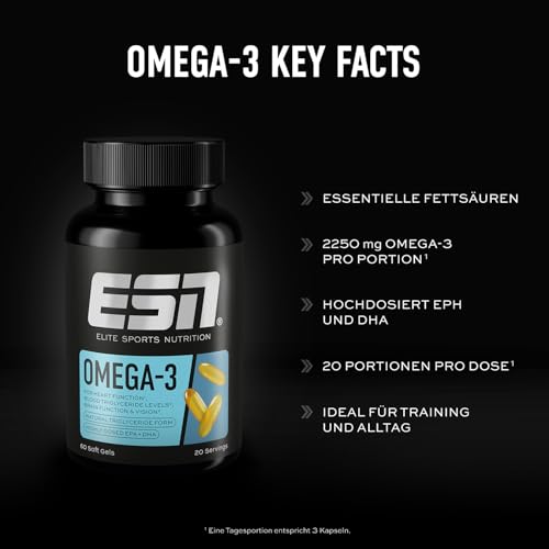 3. Bild von ESN Super Omega-3, 60 Kapseln, hochdosiert Fischöl mit 400 mg EPA und 300 mg DHA pro Kapsel 83 g (1er Pack)