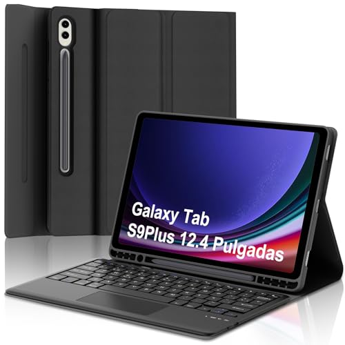 Teclado para Samsung Galaxy Tab S10 Plus 2024 con Touchpad, Funda con Teclado para Samsung S9/S9FE Plus, España Ñ Bluetooth Desmontable Teclado Galaxy Tab S10+/S9+/S9FE+ 12.4 Pulgadas, Negro
