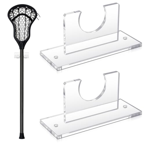 AceOrbit 2 Pcs Acrylic Standard Size Lacrosse Stick Wall Mount Hockey Stick Wall Mount Ice Hockey Organizer Display Holder for Home Office (Clear)