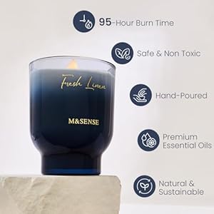 M&SENSE 16.6oz Natural Soy Large Jar Candle with Wooden Wick | Fresh Linen Scent | 95-Hour Burn & Long-Lasting Burn | Housewarming Gift for Men and Women MSENSE 166oz Natural Soy Large Jar Candle with Wooden Wick Fresh Linen Scent 95 Hour Burn Long Lasting Burn Housewarming Gift for Men and Women