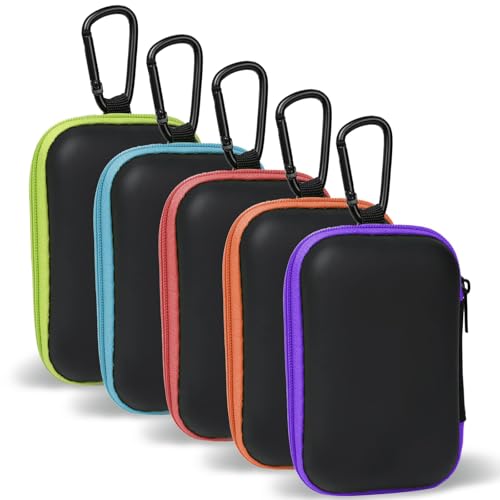 MOLOVA MOLOVA Earbud Case Portable EVA Carrying Case Storage Bag Cell Phone Accessories Organizer with Carabiner for Wireless/Bluetooth Headphones, SD Memory Card, Camera Chips (5 Pack, Rectangle)