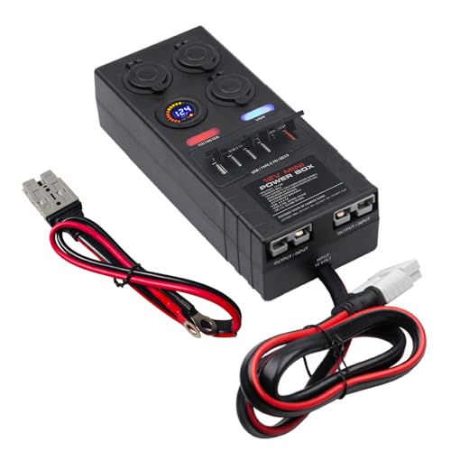 Mini Power Distribution Box 12V DC Battery Socket Max. 50A Current with 2 x Anderson, 6 x USB & 3 x Cig Sockets, Mini Battery Box for Outdoors RV Camping Fishing Emergency