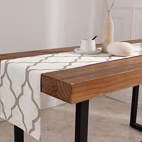 Jinchan Moroccan Tile Print Table Runner Farmhouse Linen Table Runners 72 Inches Long Coffee Table Decor For Dresser Geometric Trellis Printed Kitchen Dining Room 1 Panel 13X72 Inch Taupe On Beige #TOP3