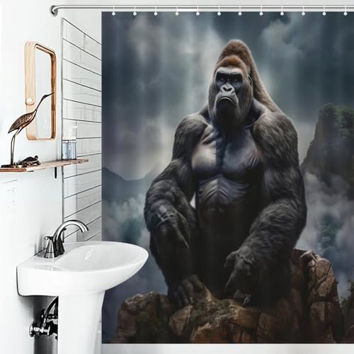 Rideau de douche gorille imperméable rideau baignoire lavable 140x183 - 6