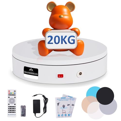 BAOSHISHAN Base Giratoria Eléctrica Plataforma Rotatoria 22cm 20kg 360° con Mando a Distancia para Fotografia Blanco