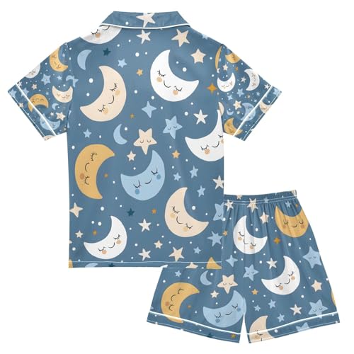 senya Cute Moons and Stars A Satin Summer Pajama Sets Silk Short Sleeve Button Down Sleepwear2
