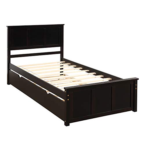 Bellemave Twin Bed With Trundle, Wood Platform Bed With Headboard And Footboard, No Box Spring Needed (Espresso) #TOP3