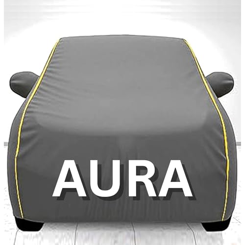 Image of 100% Waterproof Car Cover for Aura UV Protection, Dustproof, Windproof | Custom Fit with Mirror Pockets, Belt & Buckle | All Weather Outdoor Body Cover(Grey)