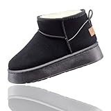 [uateeff] ムートンブーツ レディース 厚底 (可愛いデザイン×モコモコ暖かい) ブーツ 厚底ムートン ブラック 23cm