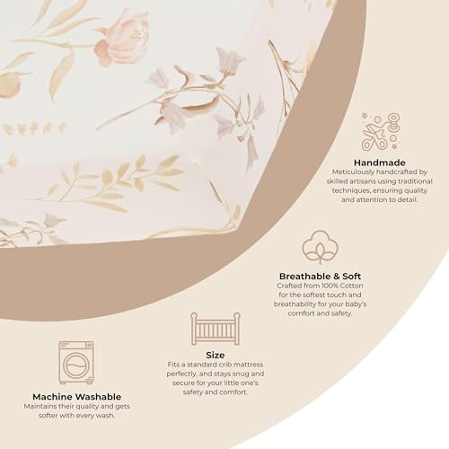 Image of Crane Baby Violet Floral 100% Cotton Sateen Fitted Crib Sheet, Baby Girl Crib Sheets, Pink Floral Toddler Bed Sheets, Wildflower Nursery Decor, Vintage Baby Girl Nursery Decor, Pink Toddler Sheets