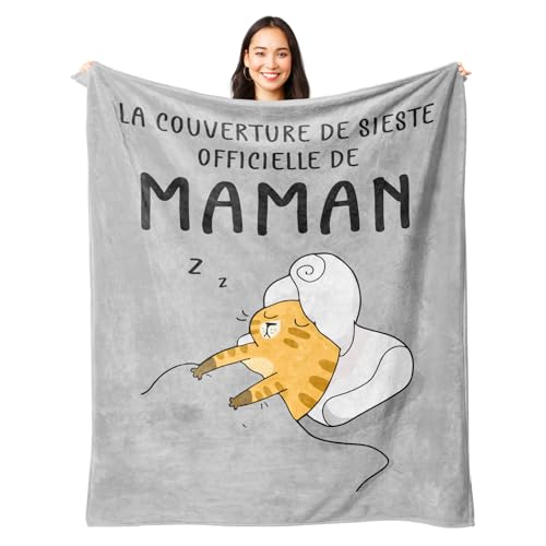 Juratar Cadeaux Maman Personnalisé, Plaid Couverture Polaire Cadeau Anniversaire Maman, Cadeaux de Fête des Mères et de Noël pour Maman, 62 * 52IN (Maman)