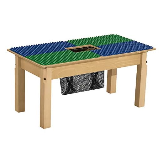 Wood Designs Time-2-Play Duplo Compatible Square Table with Storage for Kids, Blue & Green, 16.5" Legs, Model Number: TP1631PGN16-BG