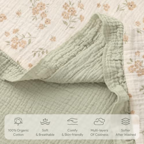 Image of Organic Baby Blanket Flounce Edge Large 50 inchx43 inch Floral, 100% Muslin Cotton Super Soft Breathable Toddler Quilt Crib Blankets Gender Neutral for Baby Boys and Girls Bassinet, Bed, Stroller & Snuggling