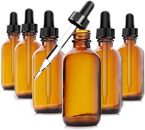 Yesker Amber Glass Bottles (Pack of 6) for Essential Oils with Glass Eye Dropper, 2 Ounce Capacity