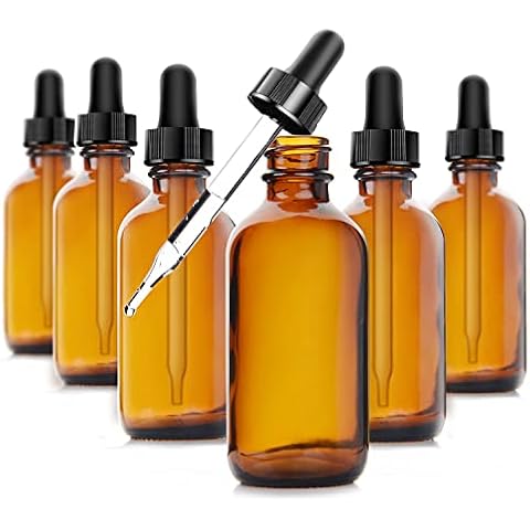 Yesker Amber Glass Bottles (Pack of 6) for Essential Oils with Glass Eye Dropper, 2 Ounce Capacity Cover