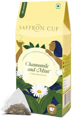 Saffron Cup Chamomile Mint Herbal Tea – 20 Pyramid Teabags (40g) ...