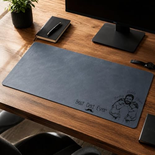 Custom Dad Photo Sketch Line Art Desk Mat, Personalized Mouse Pad with Family Picture Name, We Love You Desk Pad, Gift for Dad, Husband, Papa, Father’s Day, Office Decor Style 12