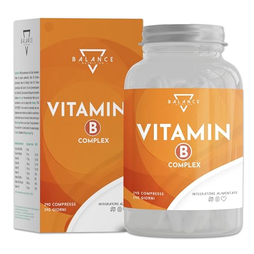 VITAMINA B COMPLEX - 240 COMPRESSE (Scorta 8 Mesi) | Vitamina B Complex I Complesso Vitamine B, B1, B2, B3, B5, B6, B8 (Biotina), B9 (Acido Folico), B10, B12 Pura, Alto 1 Dosaggio | Made in Italy