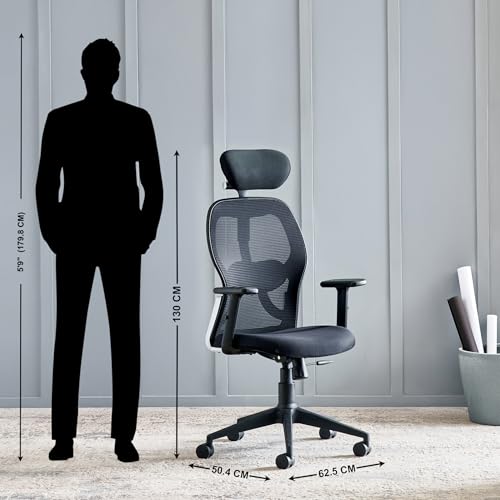 Image of Home Centre | Yuva | Mesh High Back | Nylon | Study and Office Chairs | Black | 1 Year Warranty
