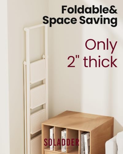 Image of SOLADDER 5 Step Ladder, Folding Step Stool, Lightweight Stepladder, White