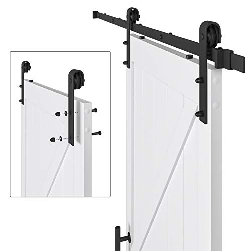 COSHOMER 36in x 80in MDF Sliding Barn Door with 6.6ft Barn Door Hardware Kit & Handle, Pre-Drilled Holes Easy Assembly -Solid Wood Slab Inside Covered with Water-Proof PVC Surface, White, K-Frame