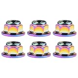 Wanyifa Titanium Flanged Metal Lock Nut M6 M8 M10 M12 for Motorcycle Cars Pack of 6 (M10 Pitch 1.25mm, Rainbow Colors)