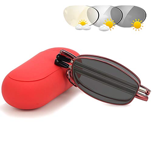 D&XQX Transition Sun photochromique Lire Lunettes Folding Lunettes de Lecture en Alliage léger Cadre sur la radioprotection Ordinateur Lunettes Femmes avec étui de 1,0 à 3,0,+200 Cover