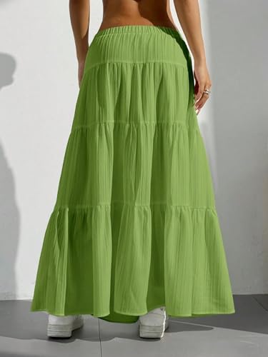 Solid Color Waist Tie Ruffle Hem A-Line Skirt Basic Women's Summer Casual Vinage Skirt2