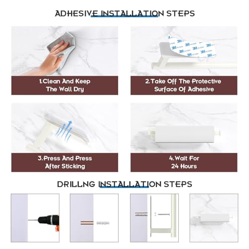 ASTOFLI Paper Towel Holder Under Cabinet No Drilling, Self Adhesive Paper Towel Holder Wall Mount for Kitchen Rack, Under Counter Napin Holder No Drill, RV, 304 Stainless Steel, White 2 Pack - Thumbnail 6