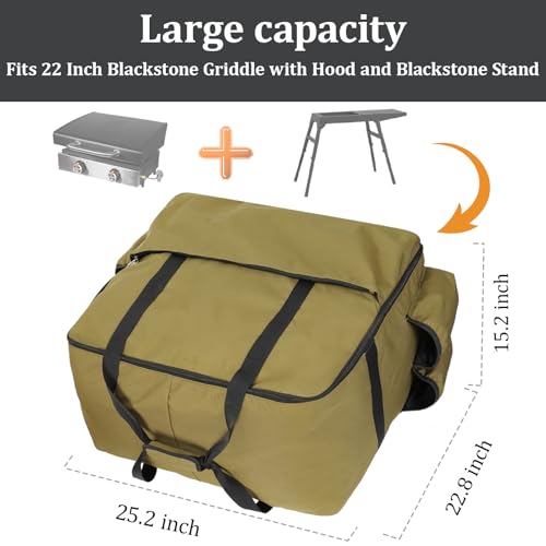 Walpreson 1200D Heavy-Duty Grill Carry Bag for Blackstone 22 inch Griddles - Fits Griddle with Hood, Stand & Tools, 17-Pocket Organizer, Spice Compartments, Dual Handles (Only Bag)