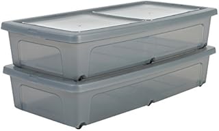 Iris Ohyama, Set of 2, Under Bed Storage Boxes with Lid, 50 L, Snap Closure, Wheels, Bedroom - Top Box Roller CS-U800 - Transparent
