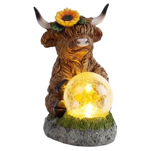 Hperu Highland Cow Ornements d'extérieur, Statue de Jardin Solaire étanche avec lumières LED, décoration de pelouse Automatique à énergie Solaire pour...