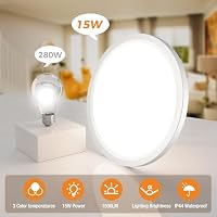 slochi 3Farben 3000/4000/6500K LED Deckenleuchte Flach, Ø18cm 15W 1500LM Deckenleuchten, Rund Modern Deckenlampe LED Lampen Deckenlampen für küche Badezimmer Schlafzimmer Flur Wohnzimmer, 2Stück – Ansicht 2