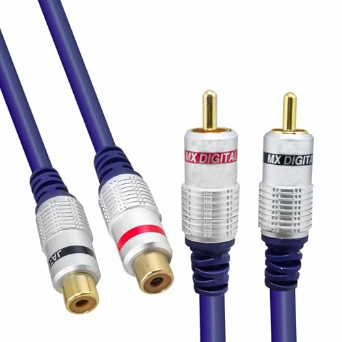 Image of MX 2 RCA Male to 2 RCA Female Audio Extension Cable - Stereo Adapter Cord for Home Theater, AV Receiver, Subwoofer, Amplifier, Speaker - Gold-Plated Connectors - 1.5 MTR