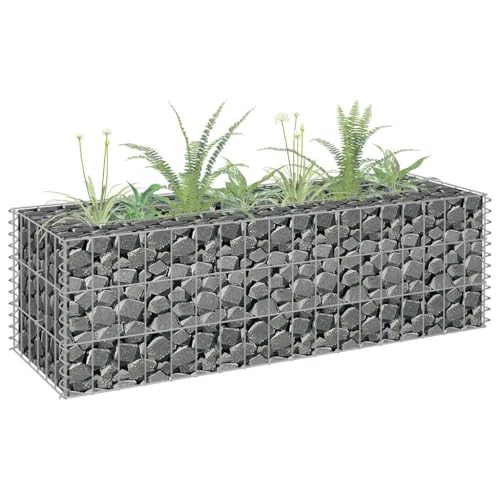 HaoChrymec Jardinière Surélevée with Gabion en Acier Galvanisé, Panier à Pierre, Parterre Surélevé en Gabion, Jardinière à Gabion, Jardin, Cour, Gris, 90 x 30 x 30 cm