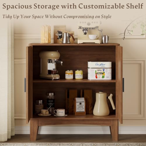 Image of BORNOON Storage Cabinet with Doors and Adjustable Shelf, Modern Fluted Sideboard Buffet Cabinet, Freestanding Coffee Bar for Kitchen, Pantry, Entryway, Living Room