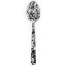 Enamelware Spoon, 12 inch, Black/White Splatter Single