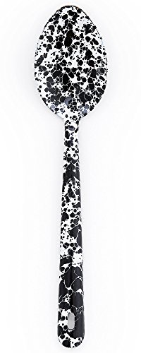Enamelware Spoon, 12 inch, Black/White Splatter (Single)