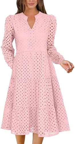 ANRABESS Womens Long Sleeve V Neck Midi Dresses Hollow Out Eyelet...