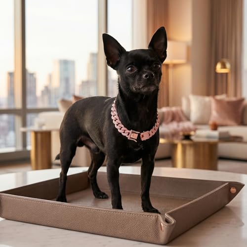 Image of Dog Chain Diamond Collar Walking Metal Chain Collar with Design Secure Buckle, Pet Collar Jewelry Accessories for Small Medium Large Dogs Cats (Rose Gold, 22 Inch)