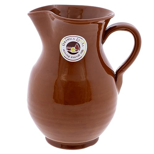 CERÁMICA ESPAÑA | Jarra Rústica de Barro Rojo Para Cerveza, Leche, Zumo y Agua - Modelo M06 | 100% Hecho a Mano | 1 Litro